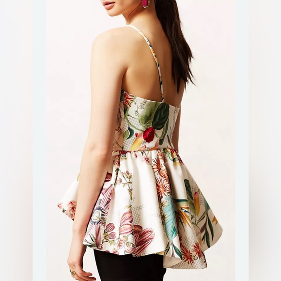 Anthropologie -Cameo White and Green Ruffled Peplum Sundress - Picture 2 of 11